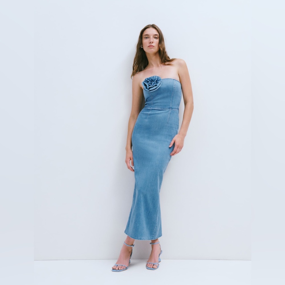 Reformation Rosette Denim Midi Dress